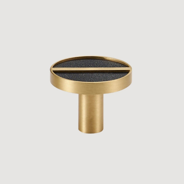 Knop 1076 | Messing + Leer | Zwart