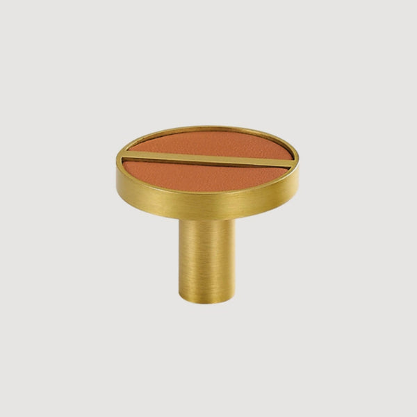 Knop 1076 | Messing + Leer | Bruinen